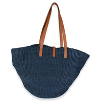 Navy Raffia Calfskin Medium Panier Tote