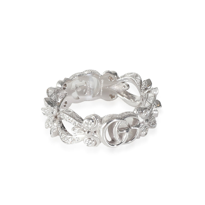 Diamond Flora Interlocking G Ring in 18K White Gold 0.35 CTW