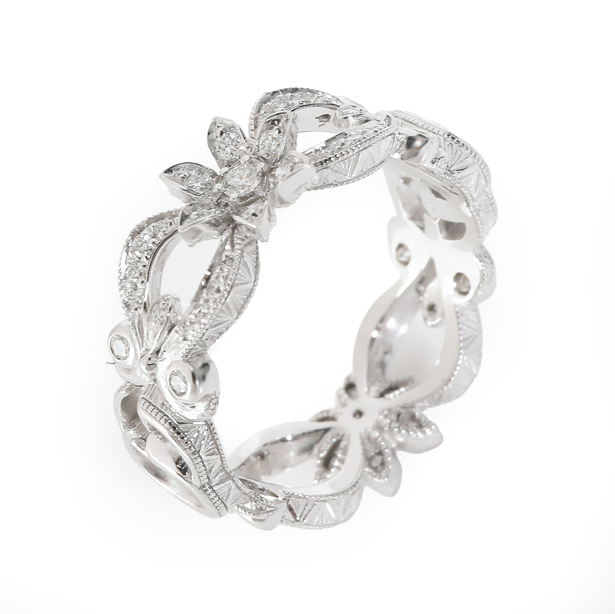 Diamond Flora Interlocking G Ring in 18K White Gold 0.35 CTW