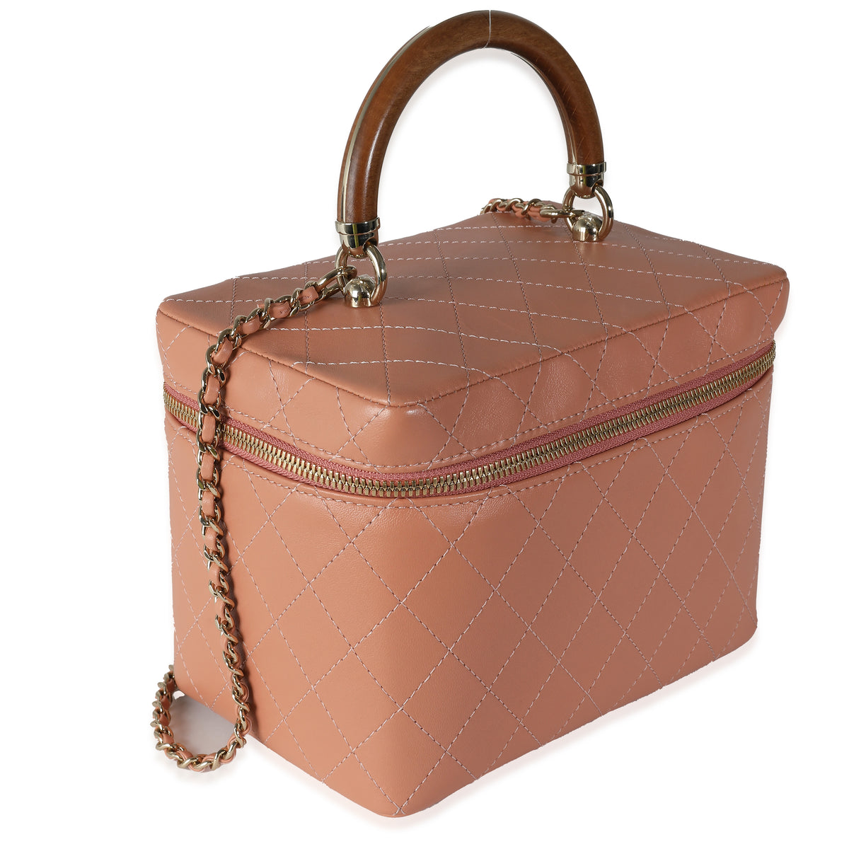 Pink Quilted Lambskin Knock On Wood Vanity Case