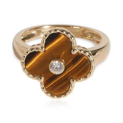 Alhambra Tigers Eye Ring in 18k Yellow Gold 0.05 CTW