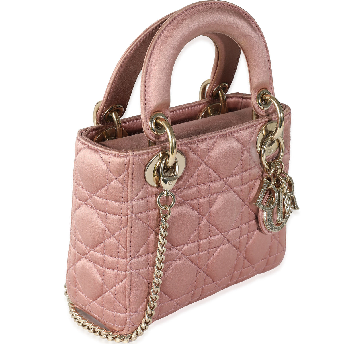 Dusty Rose Satin Cannage Crystal Mini Lady Dior