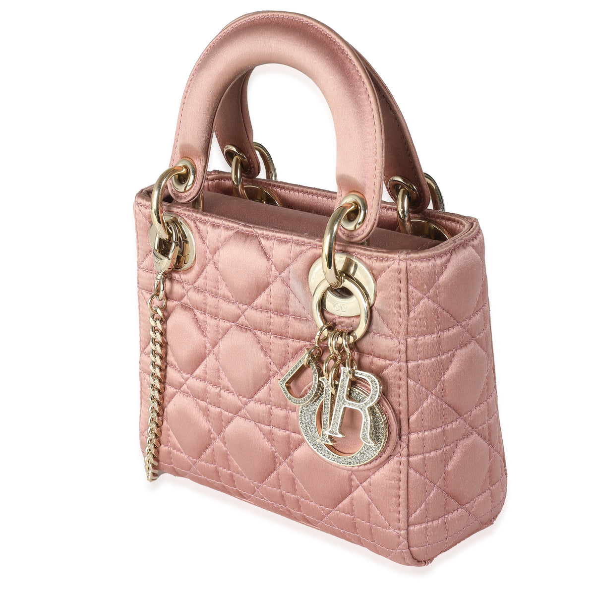 Dusty Rose Satin Cannage Crystal Mini Lady Dior