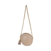 Beige Quilted Lambskin Round Tassel Chain Bag