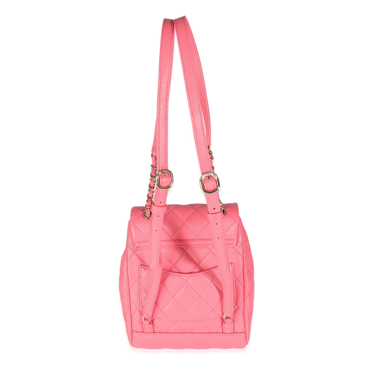 Pink Quilted Caviar Drawstring Backpack Handbag