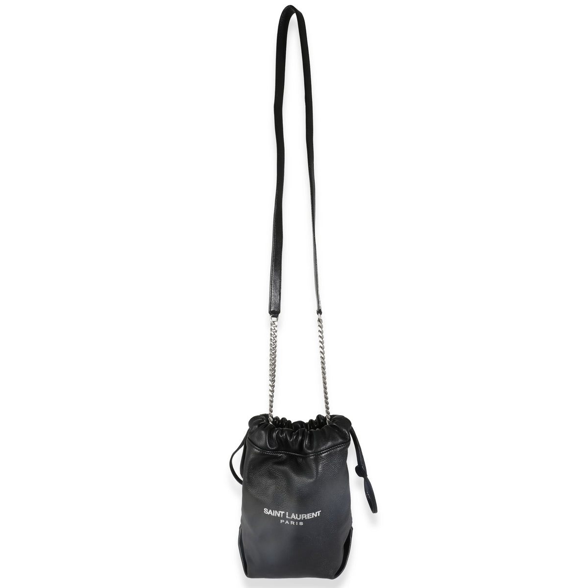 Black Lambskin Teddy Drawstring Bucket Bag