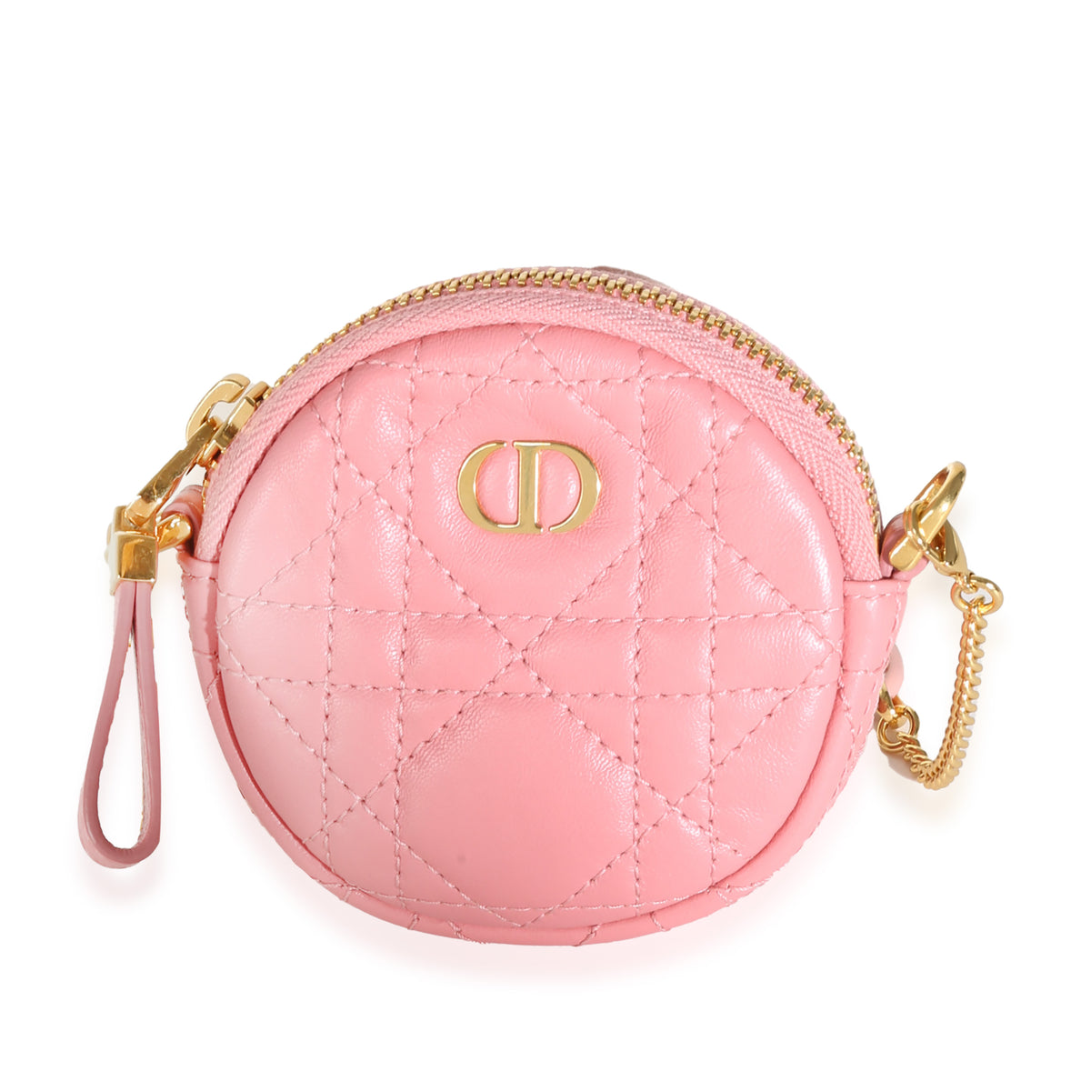 Pink Cannage Lambskin Mini Round Caro Chain Pouch