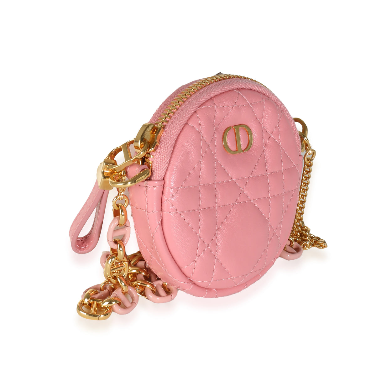 Pink Cannage Lambskin Mini Round Caro Chain Pouch