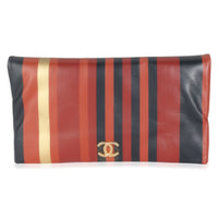 Paris Greece Black Gold Burgundy Stripe Calfskin CC Flap Clutch