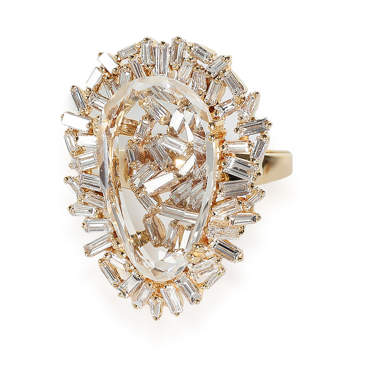 One Of A Kind Baguette Diamond & Crystal Ring in 18K Yellow Gold