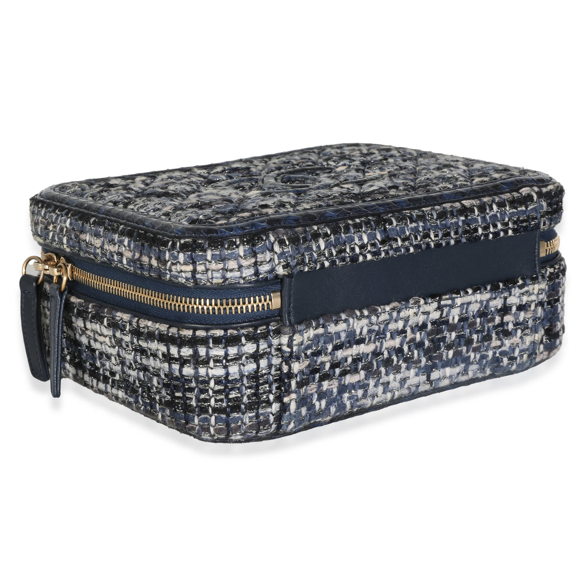 Navy Tweed Python Medium Filigree Vanity Case