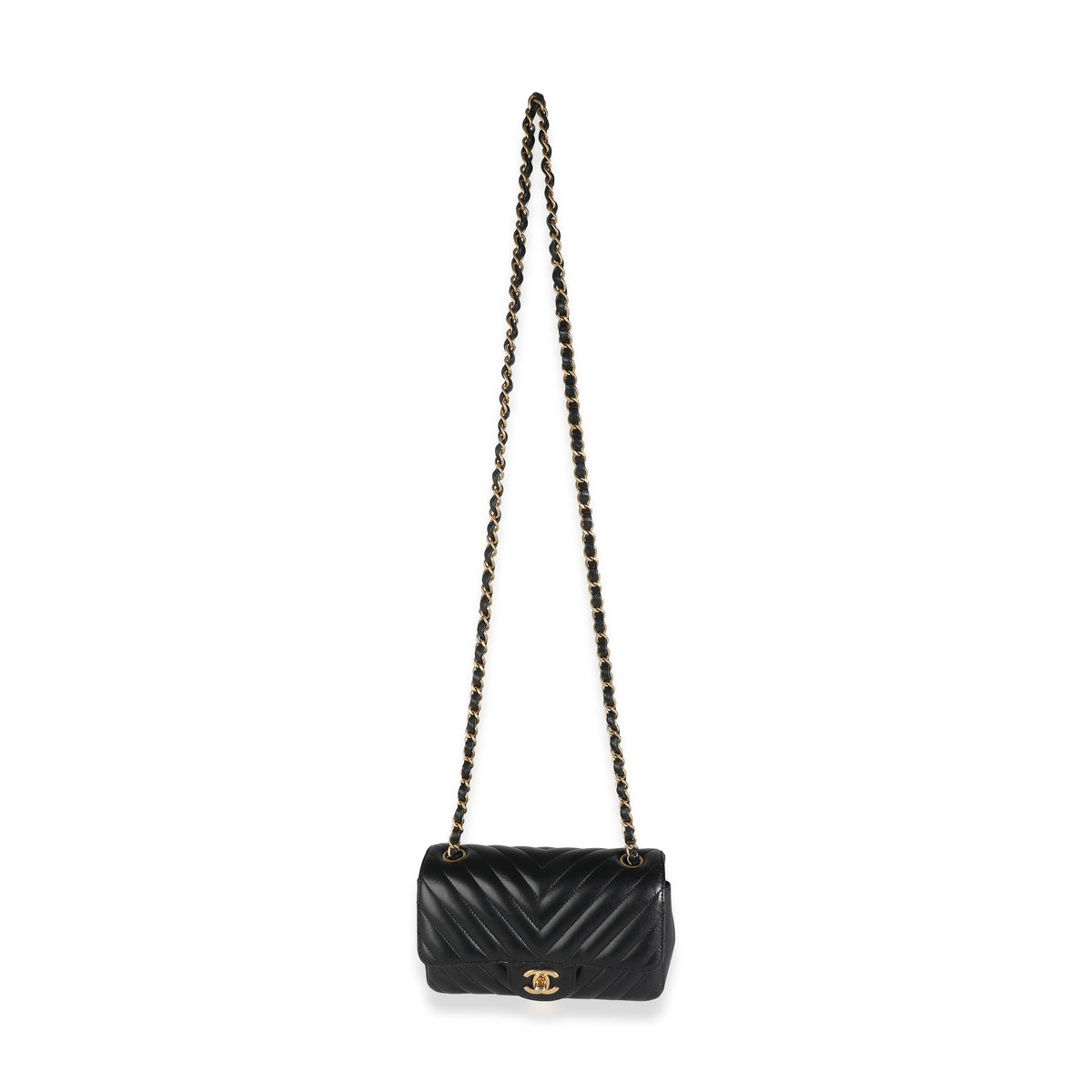 Black Chevron Quilted Calfskin Mini Rectangular Flap Bag