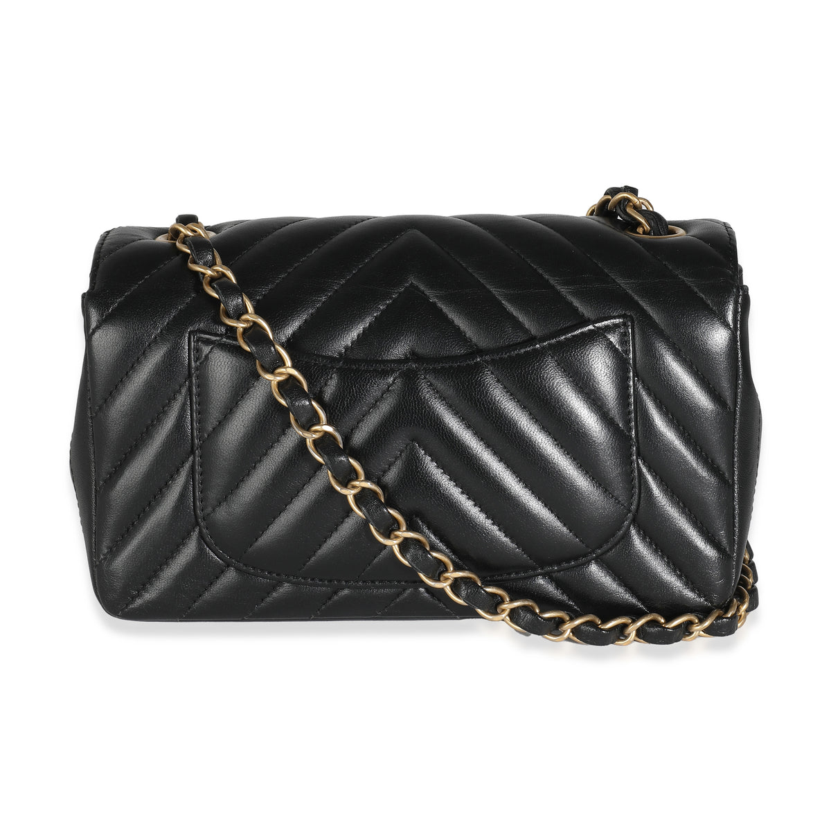 Black Chevron Quilted Calfskin Mini Rectangular Flap Bag