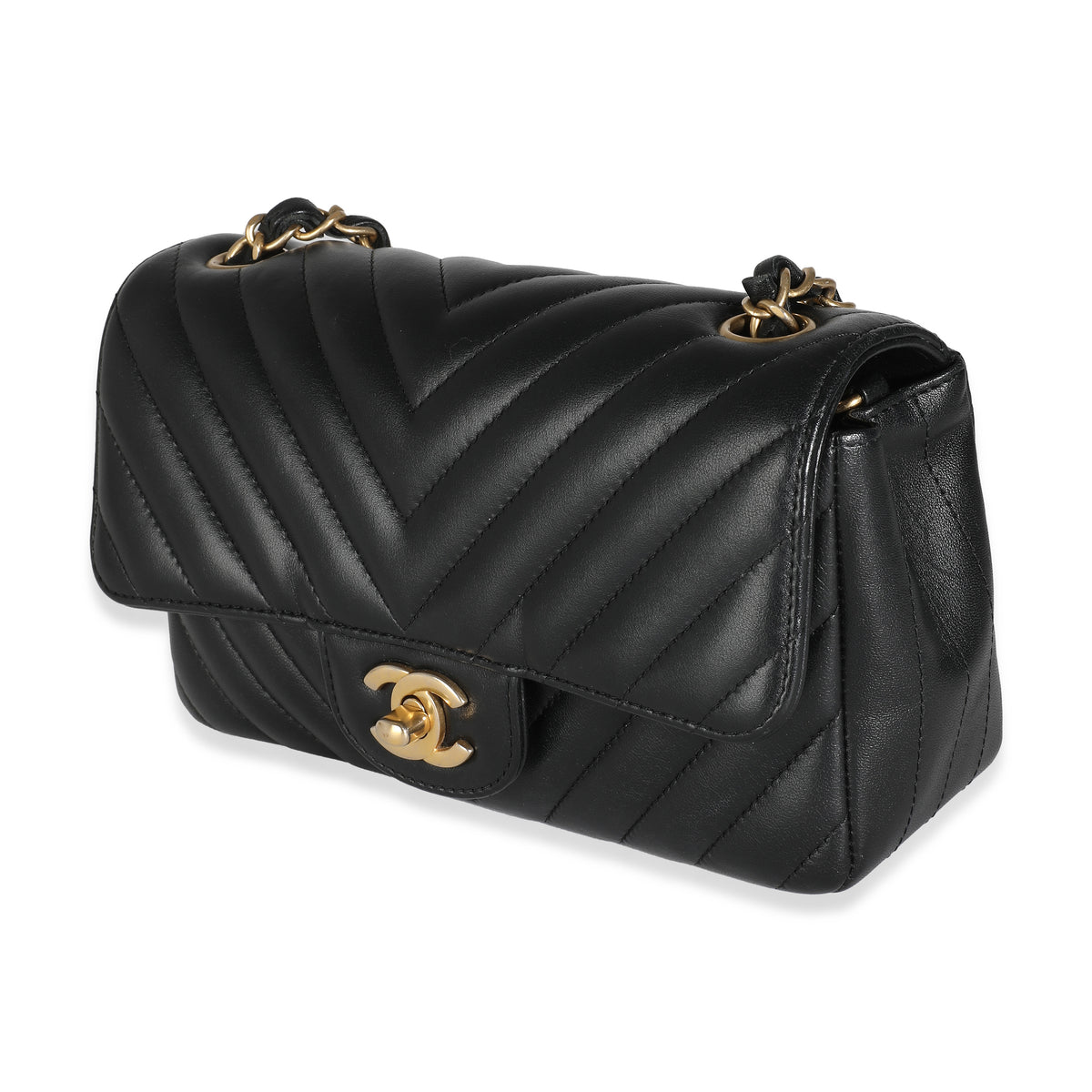 Black Chevron Quilted Calfskin Mini Rectangular Flap Bag