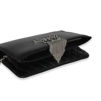 Black Lambskin Crystal Peace Sign Emoji Fold Over Clutch