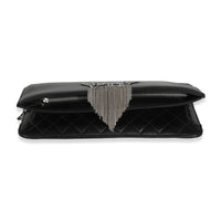 Black Lambskin Crystal Peace Sign Emoji Fold Over Clutch