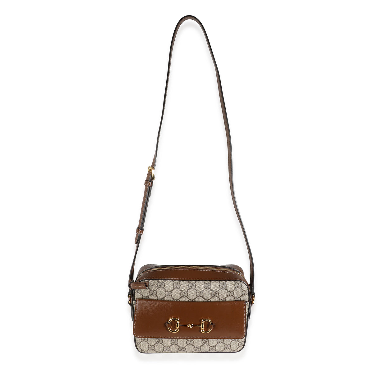 Beige Brown GG Supreme Monogram Small Horsebit 1955 Shoulder Bag