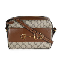 Beige Brown GG Supreme Monogram Small Horsebit 1955 Shoulder Bag