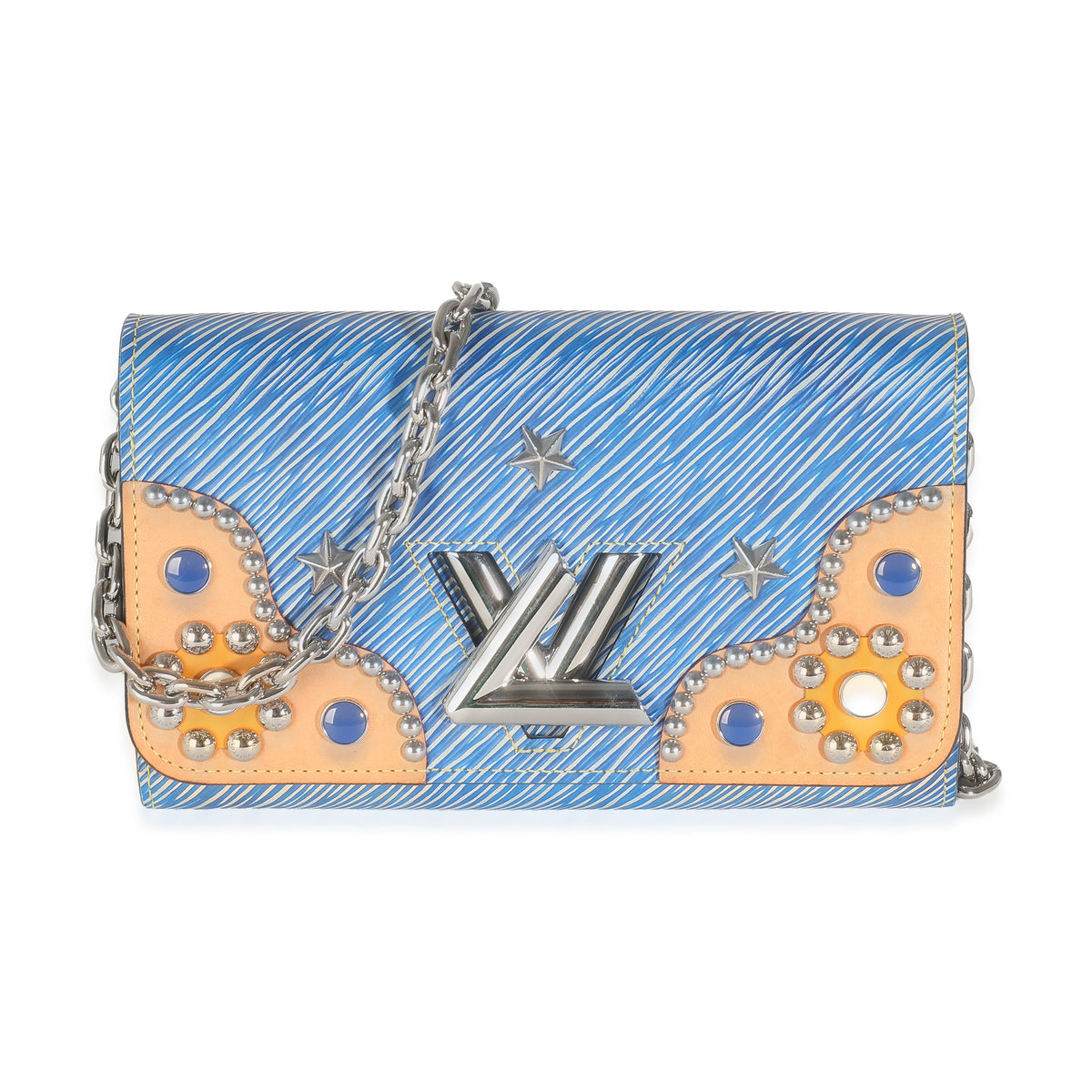 Blue Epi Studded Twist Chain Wallet