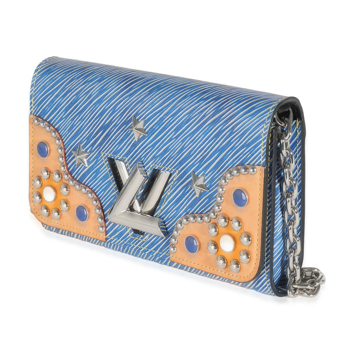 Blue Epi Studded Twist Chain Wallet