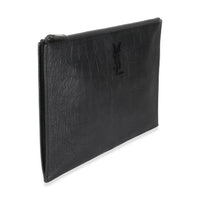 Black Calfskin Crocodile Embossed Cassandre Zipped Tablet Holder