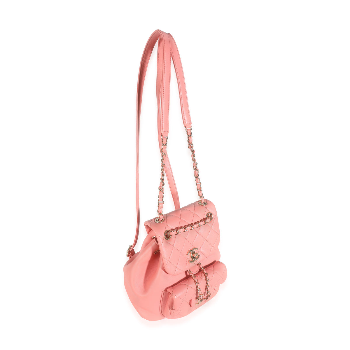 Pink Quilted Lambskin Mini Duma Drawstring Backpack