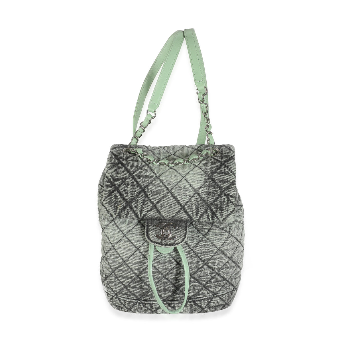 Green Black Washed Quilted Denim Denimpression Backpack