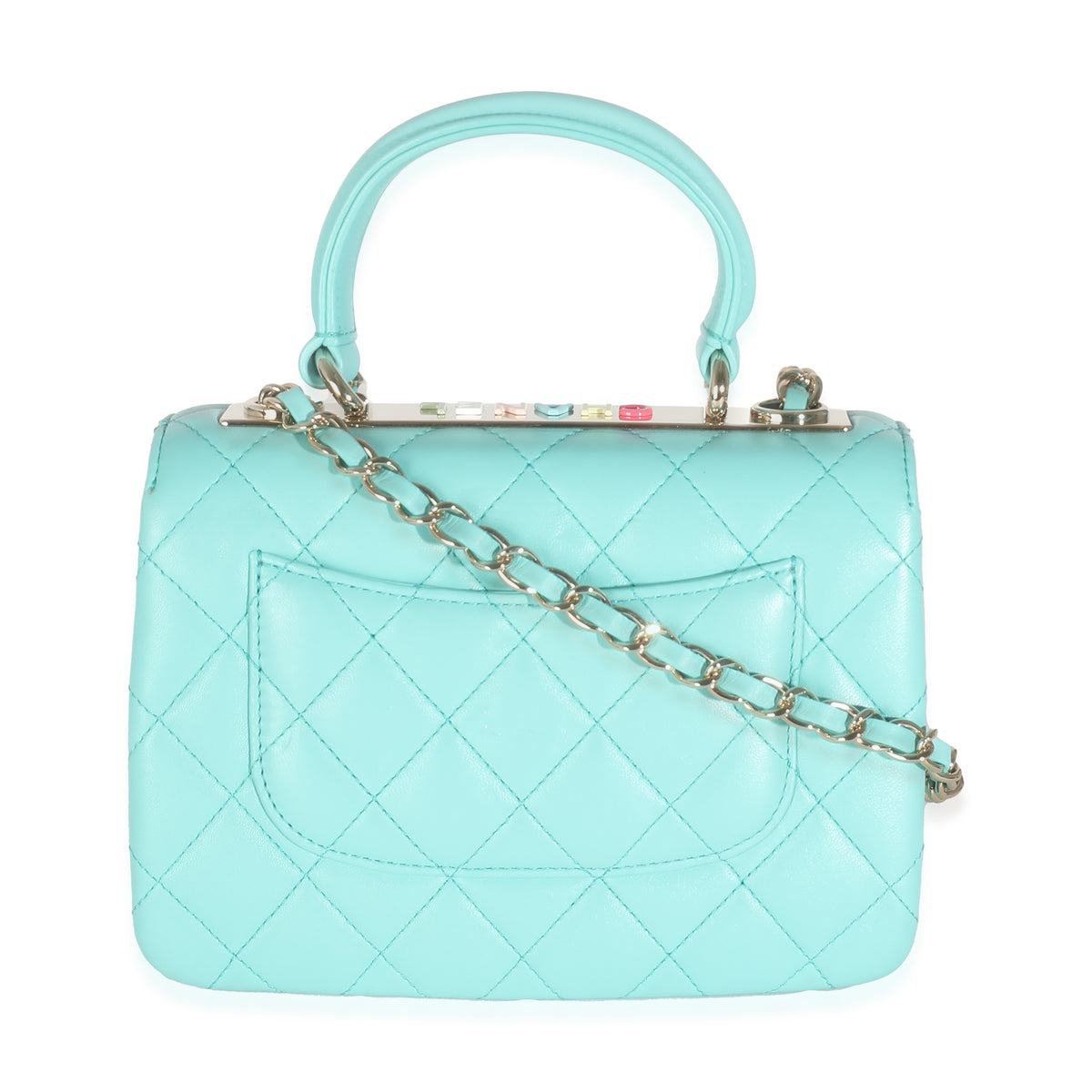 24C Turquoise Quilted Lambskin Mini Trendy Top Handle