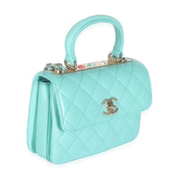 24C Turquoise Quilted Lambskin Mini Trendy Top Handle