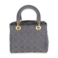 Navy Studded Cannage Denim Medium Supple Lady Dior