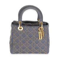 Navy Studded Cannage Denim Medium Supple Lady Dior