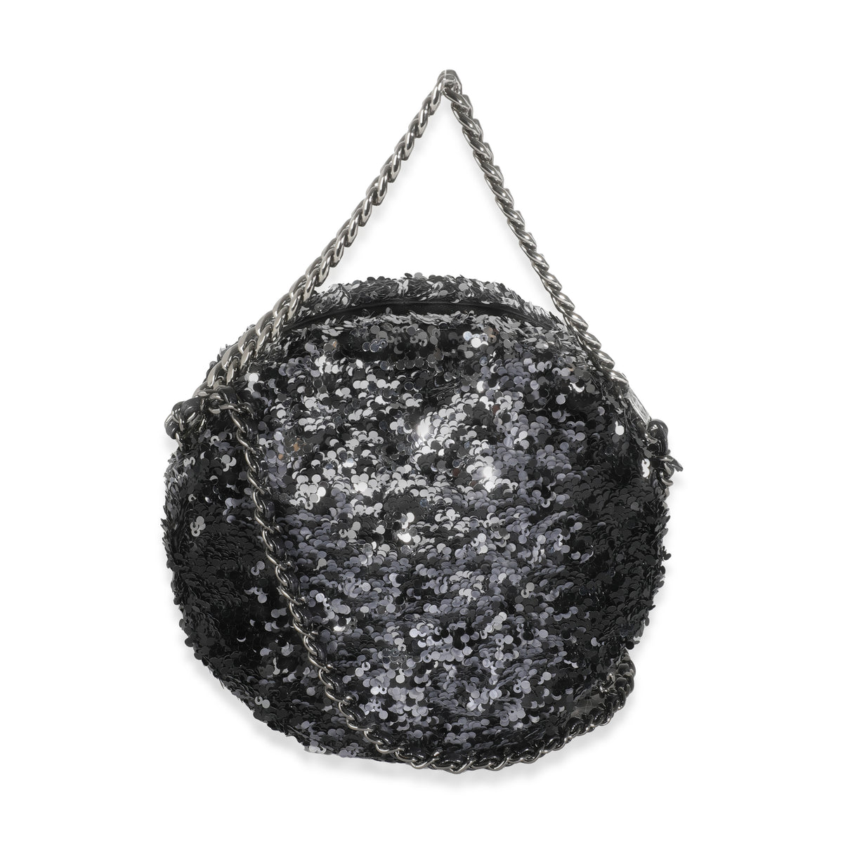 Black Silver Sequin Round Chain Bag