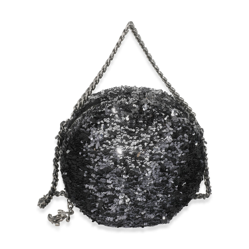 Black Silver Sequin Round Chain Bag