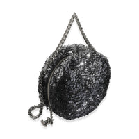 Black Silver Sequin Round Chain Bag