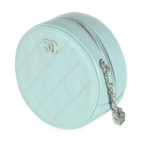 Light Blue Quilted Lambskin Round Clutch On Chain