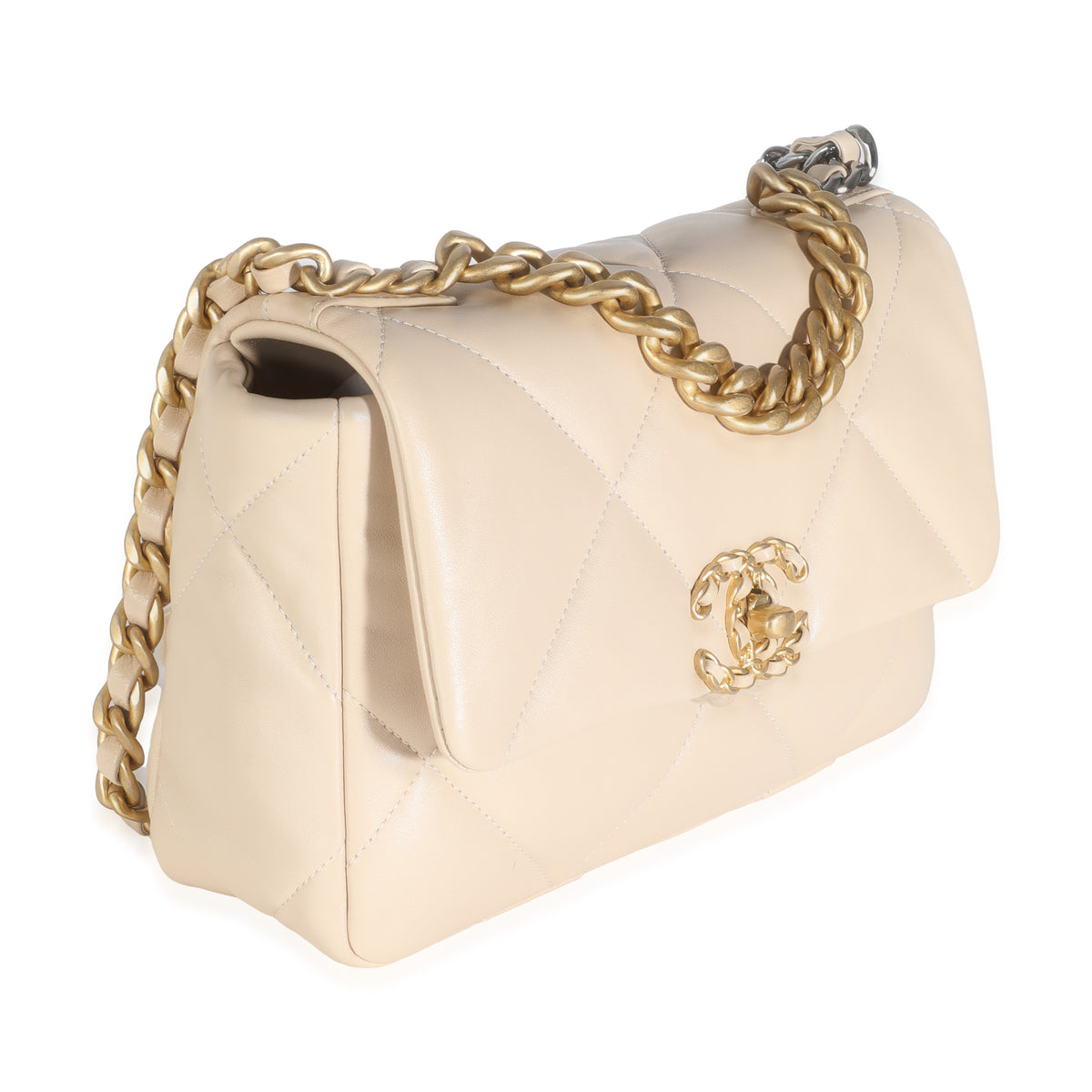 Beige Quilted Lambskin Small Chanel 19 Flap Bag