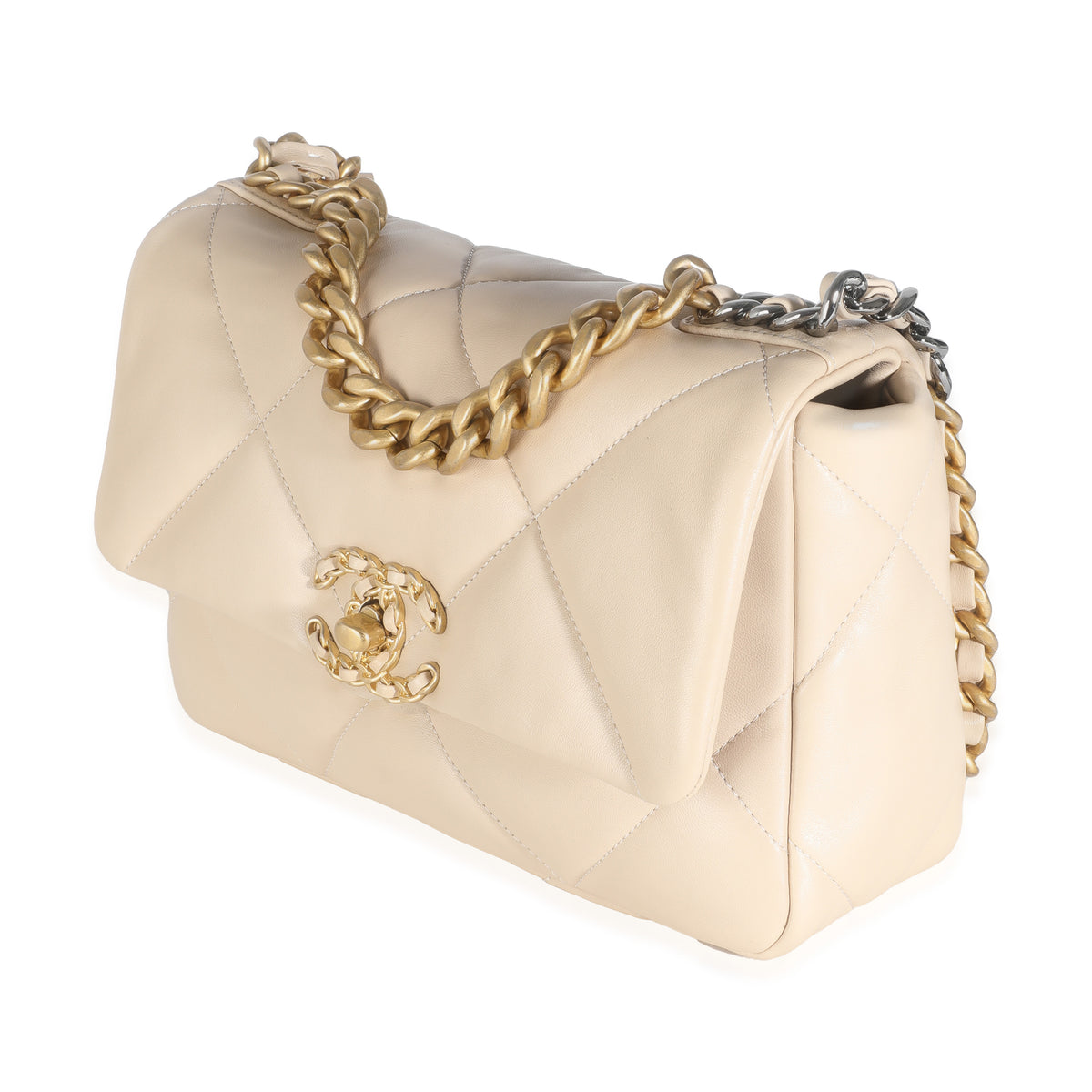 Beige Quilted Lambskin Small Chanel 19 Flap Bag