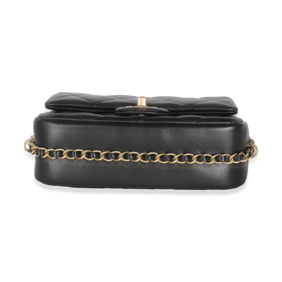 Black Quilted Lambskin Chain Around Mini Square Flap Bag