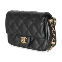 Black Quilted Lambskin Chain Around Mini Square Flap Bag