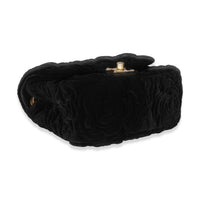 Black Camellia Embossed Velvet Mini Square Flap Bag