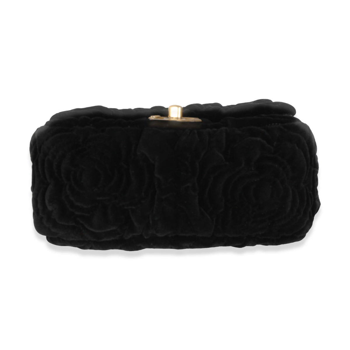 Black Camellia Embossed Velvet Mini Square Flap Bag