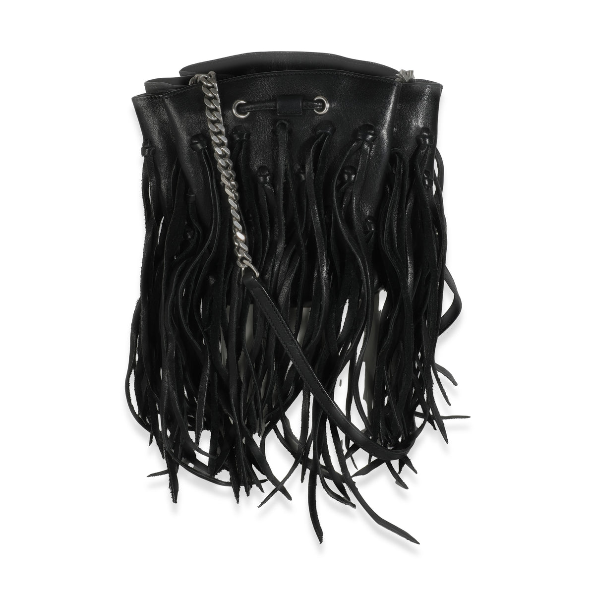 Black Calfskin Fringe Monogram Mini Bourse Bucket