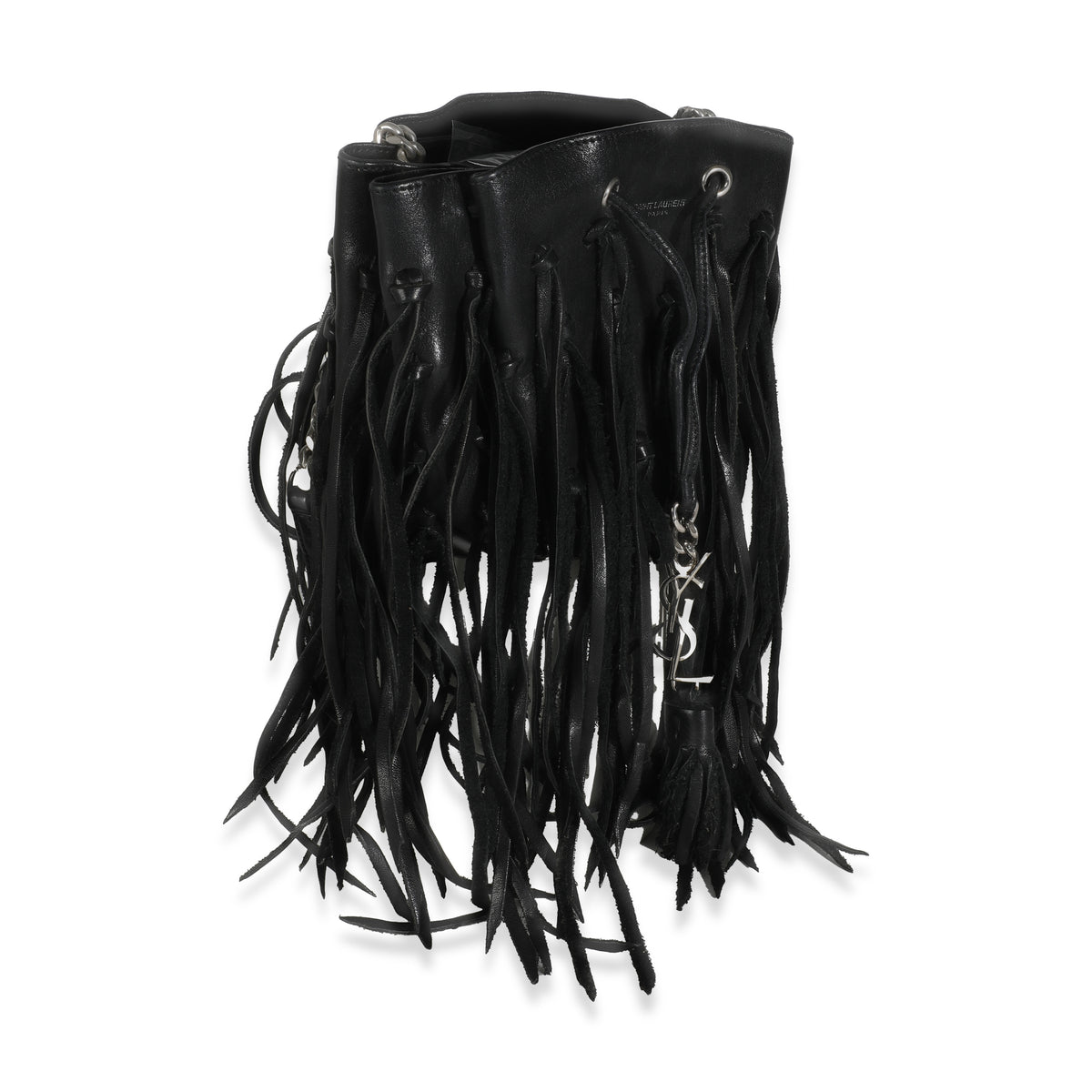 Black Calfskin Fringe Monogram Mini Bourse Bucket