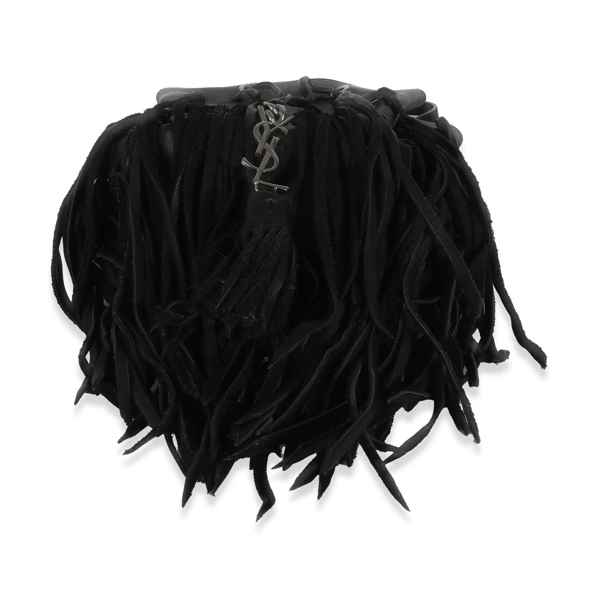 Black Calfskin Fringe Monogram Mini Bourse Bucket