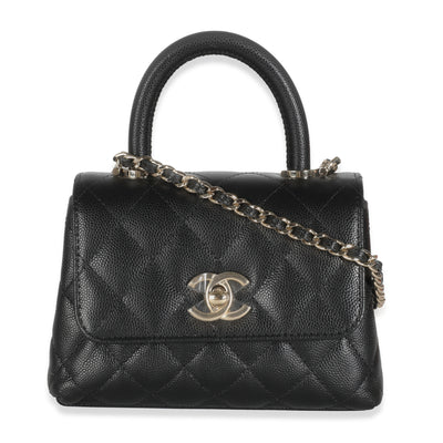 24K Black Quilted  Extra Mini Coco Top Handle Bag