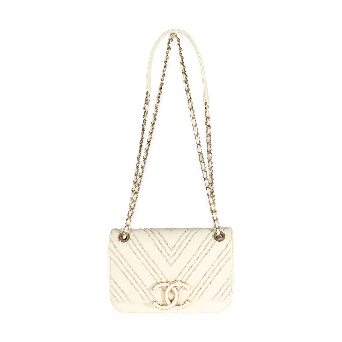 White Sheepskin Chevron Small Subtle Flap Bag