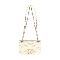 White Sheepskin Chevron Small Subtle Flap Bag