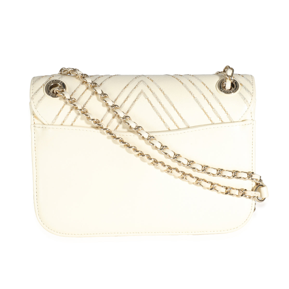 White Sheepskin Chevron Small Subtle Flap Bag