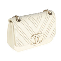 White Sheepskin Chevron Small Subtle Flap Bag