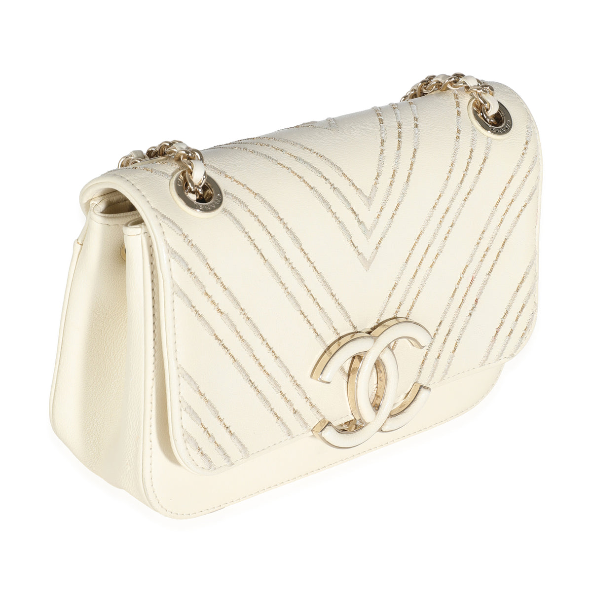 White Sheepskin Chevron Small Subtle Flap Bag